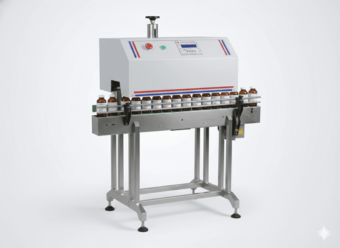 Prime II Automatic Induction Cap Sealing Machine by Suntronic Control - front view showing digital control panel and sealing head